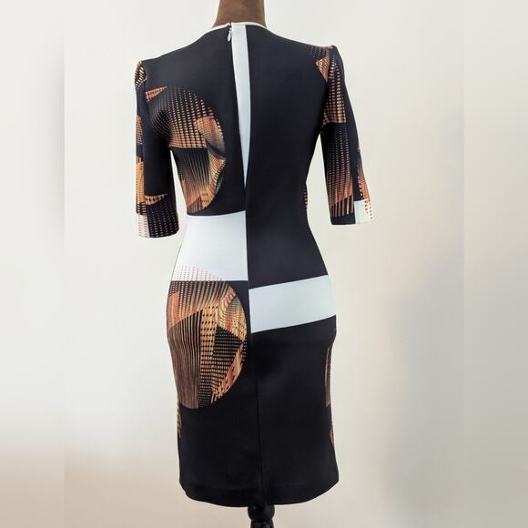 Clover Canyon Y2K Mid Sleeve Bodycon Stretchy Avant Garde Modern Print Dress S - Picture 3 of 11